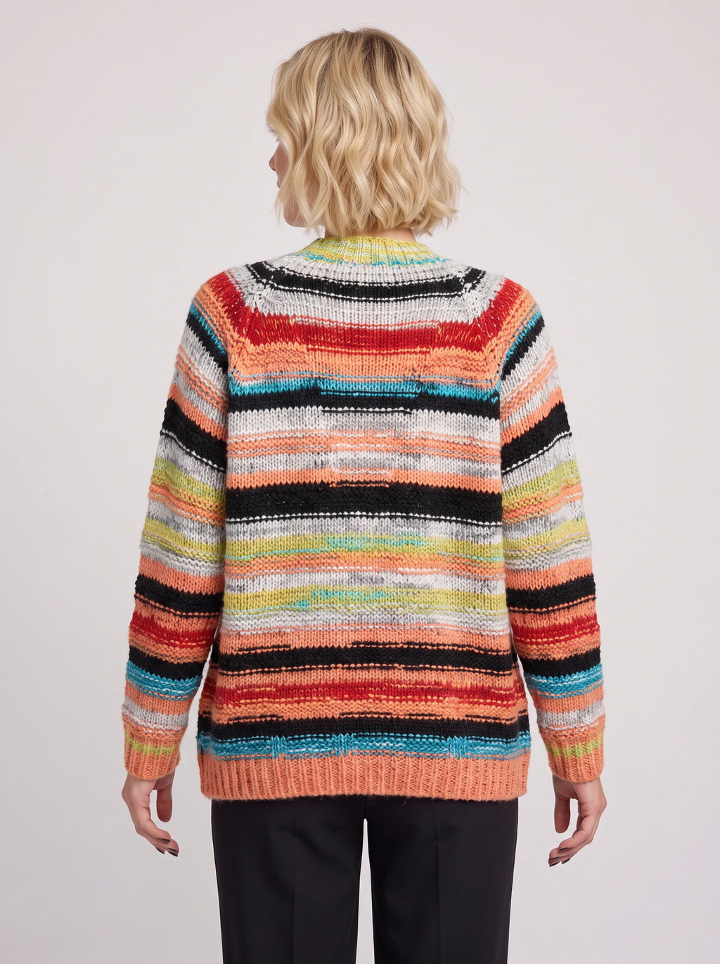 Croweva Open-Front Longline Cardigan – Striped Crochet Knit Women Oversized Fall Layering Cardigan