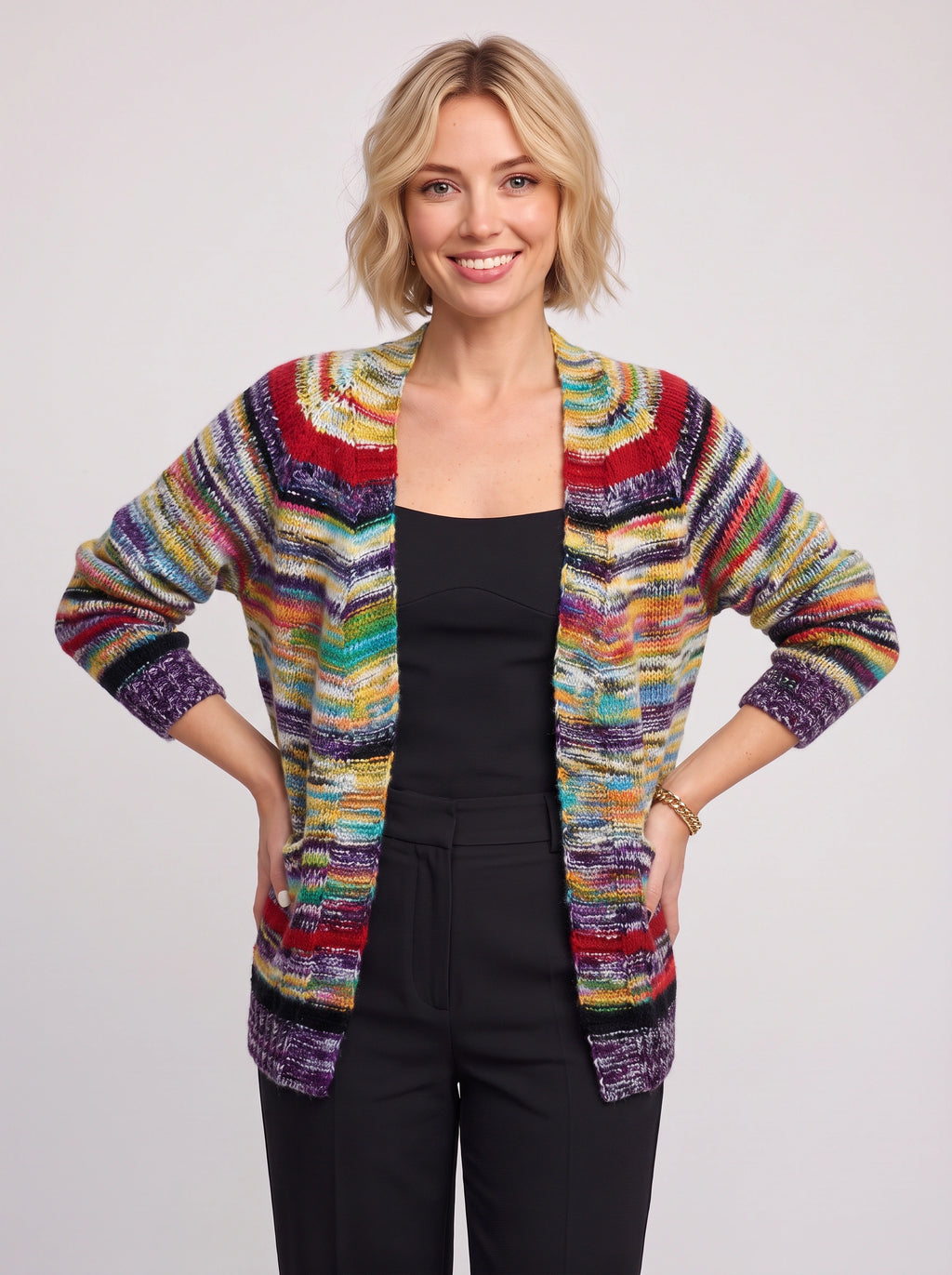 Croweva Open-Front Longline Cardigan – Striped Crochet Knit Women Oversized Fall Layering Cardigan