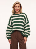 Chunkira Oversized Striped Jumper – Chunky Knit Sweater Women Casual Relaxed Fit Striped Knitwear Jumper