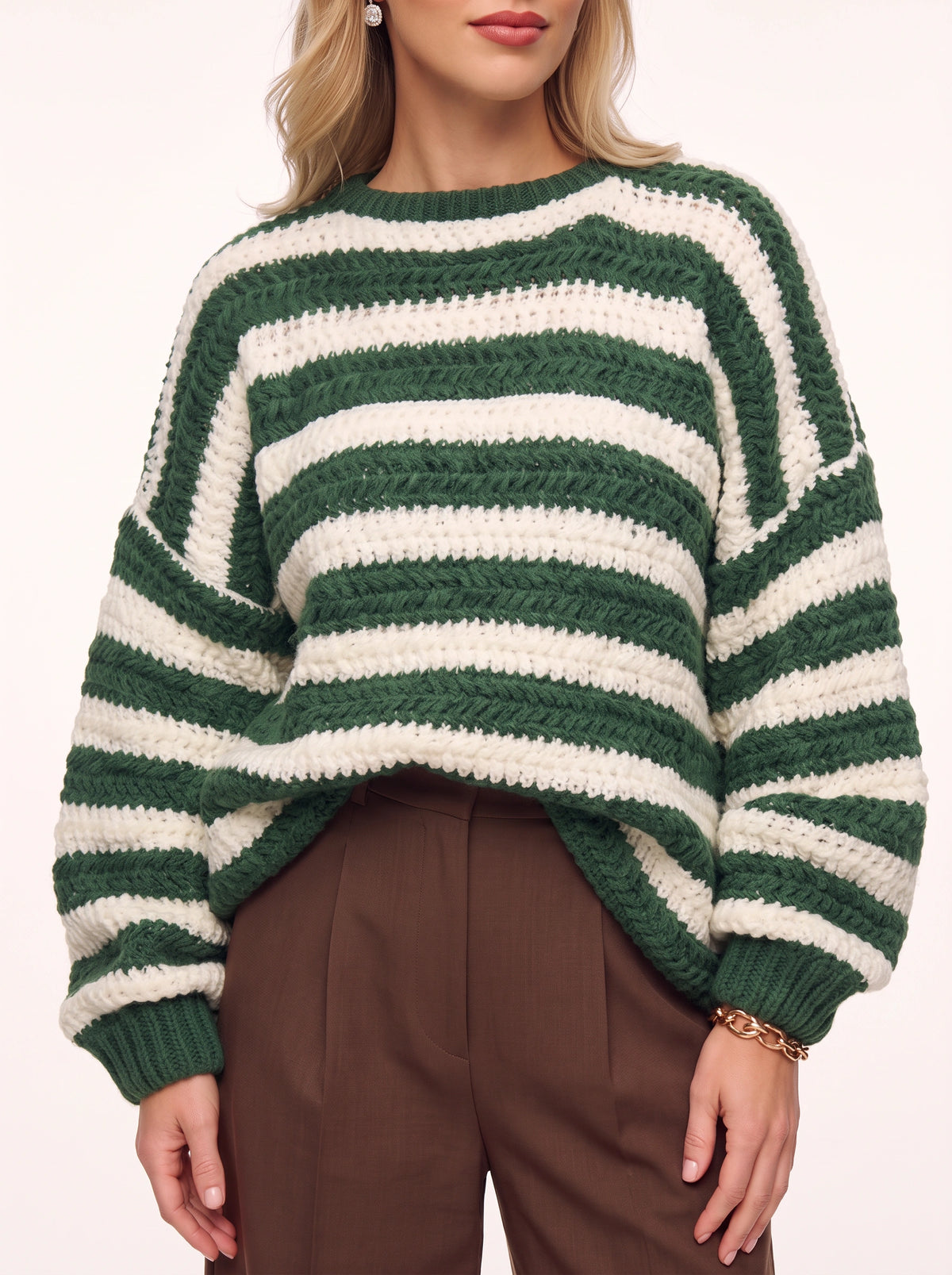 Chunkira Oversized Striped Jumper – Chunky Knit Sweater Women Casual Relaxed Fit Striped Knitwear Jumper