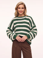 Chunkira Oversized Striped Jumper – Chunky Knit Sweater Women Casual Relaxed Fit Striped Knitwear Jumper
