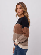 Ziggora Striped Crew Neck Jumper – Women Colour Block Knit Sweater Casual Autumn Oversized Pullover
