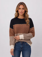 Ziggora Striped Crew Neck Jumper – Women Colour Block Knit Sweater Casual Autumn Oversized Pullover