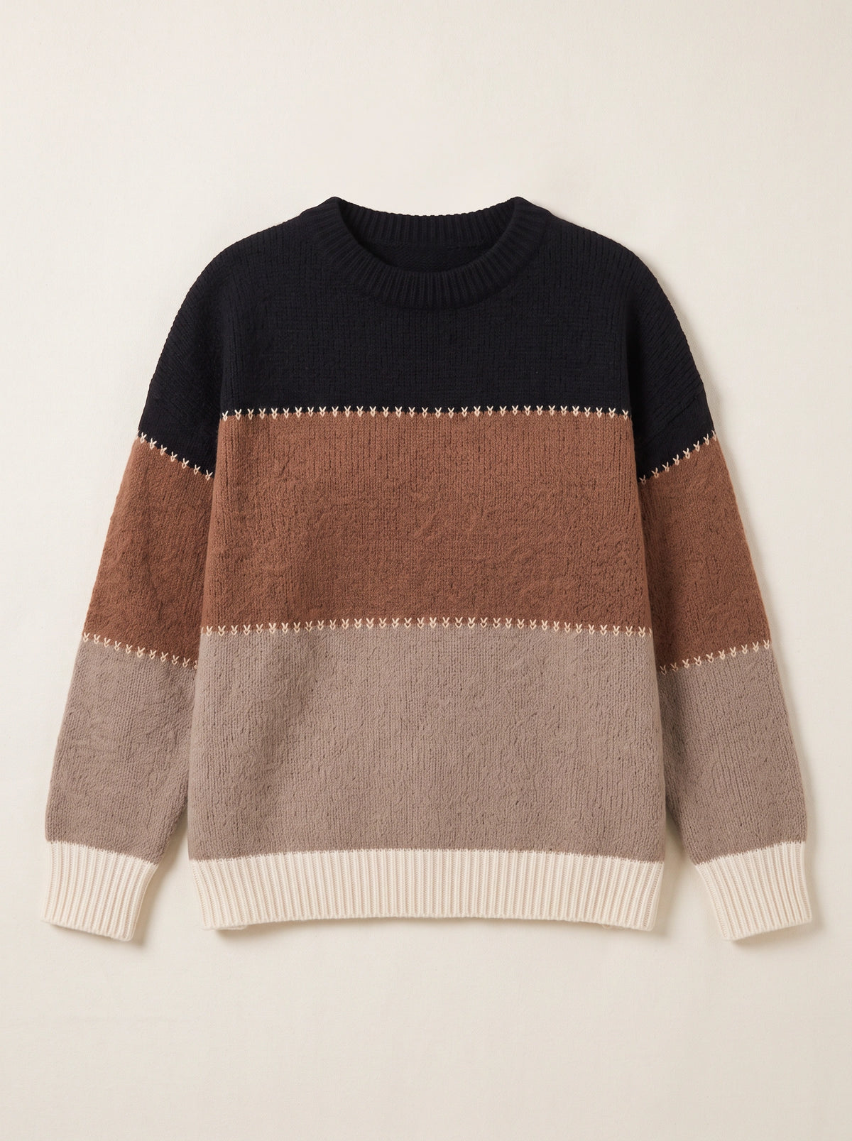 Ziggora Striped Crew Neck Jumper – Women Colour Block Knit Sweater Casual Autumn Oversized Pullover