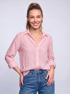 Placette Relaxed Linen Shirt – Oversized Long Sleeve Women Casual Classic Button Down Linen Shirt