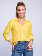 Placette Relaxed Linen Shirt – Oversized Long Sleeve Women Casual Classic Button Down Linen Shirt