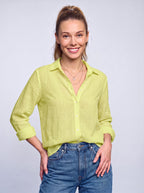 Placette Relaxed Linen Shirt – Oversized Long Sleeve Women Casual Classic Button Down Linen Shirt