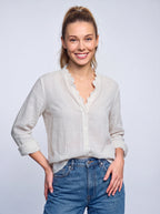 Placette Relaxed Linen Shirt – Oversized Long Sleeve Women Casual Classic Button Down Linen Shirt