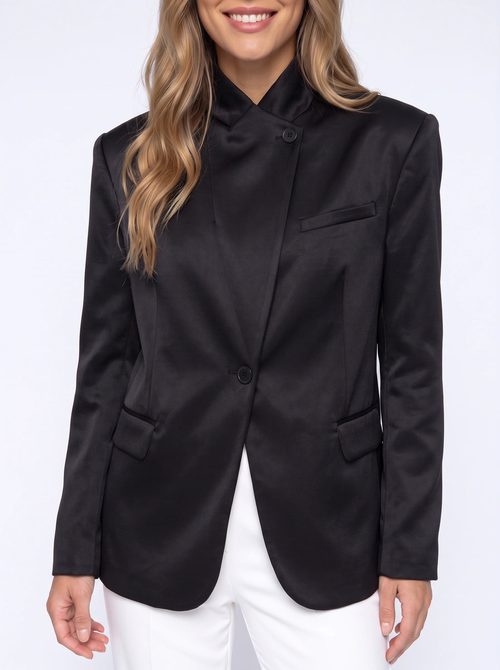 Upstaria Oversized Satin Blazer – Women Formal Office Tailored Single-Breasted Oversized Blazer