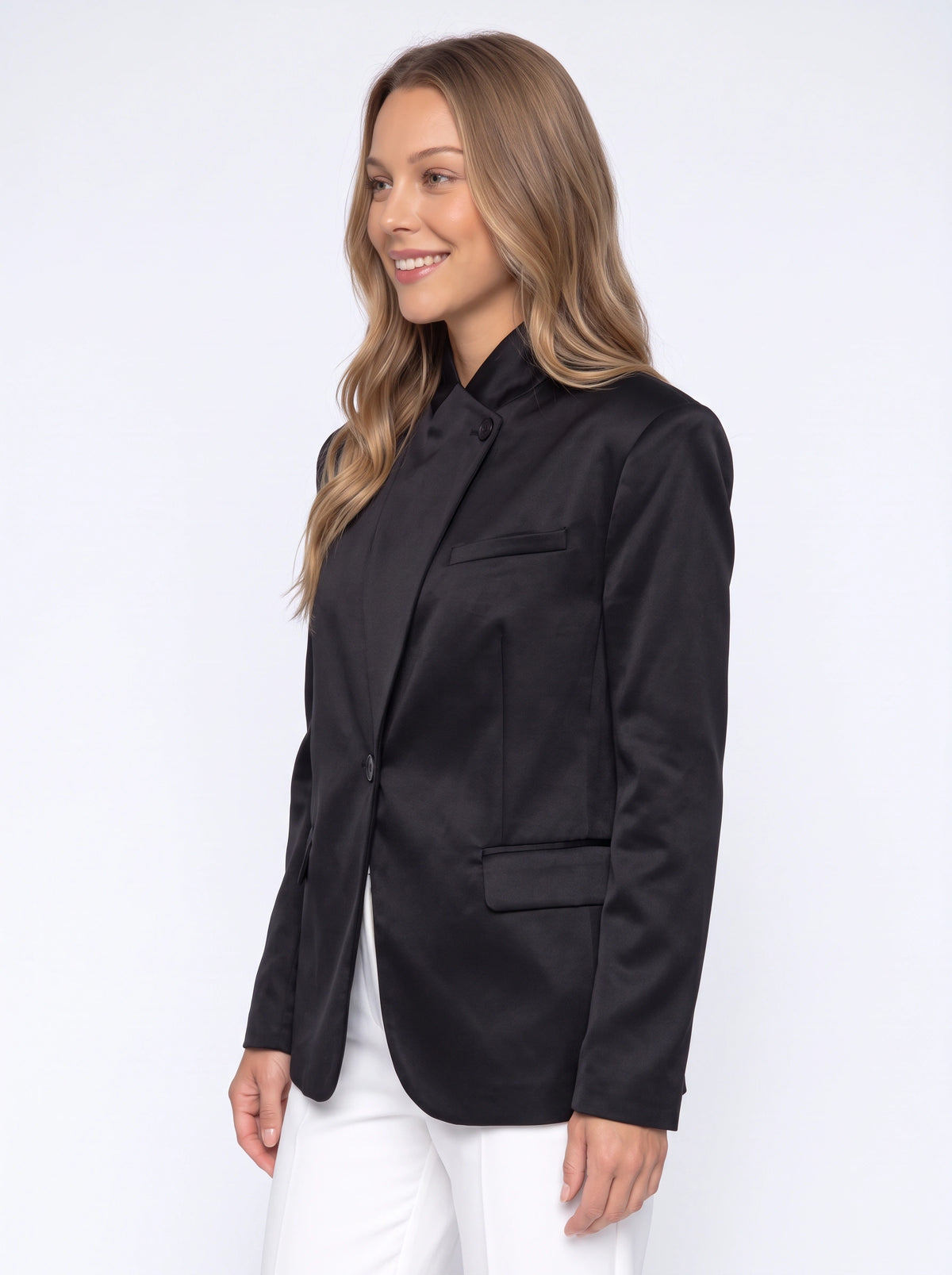 Upstaria Oversized Satin Blazer – Women Formal Office Tailored Single-Breasted Oversized Blazer