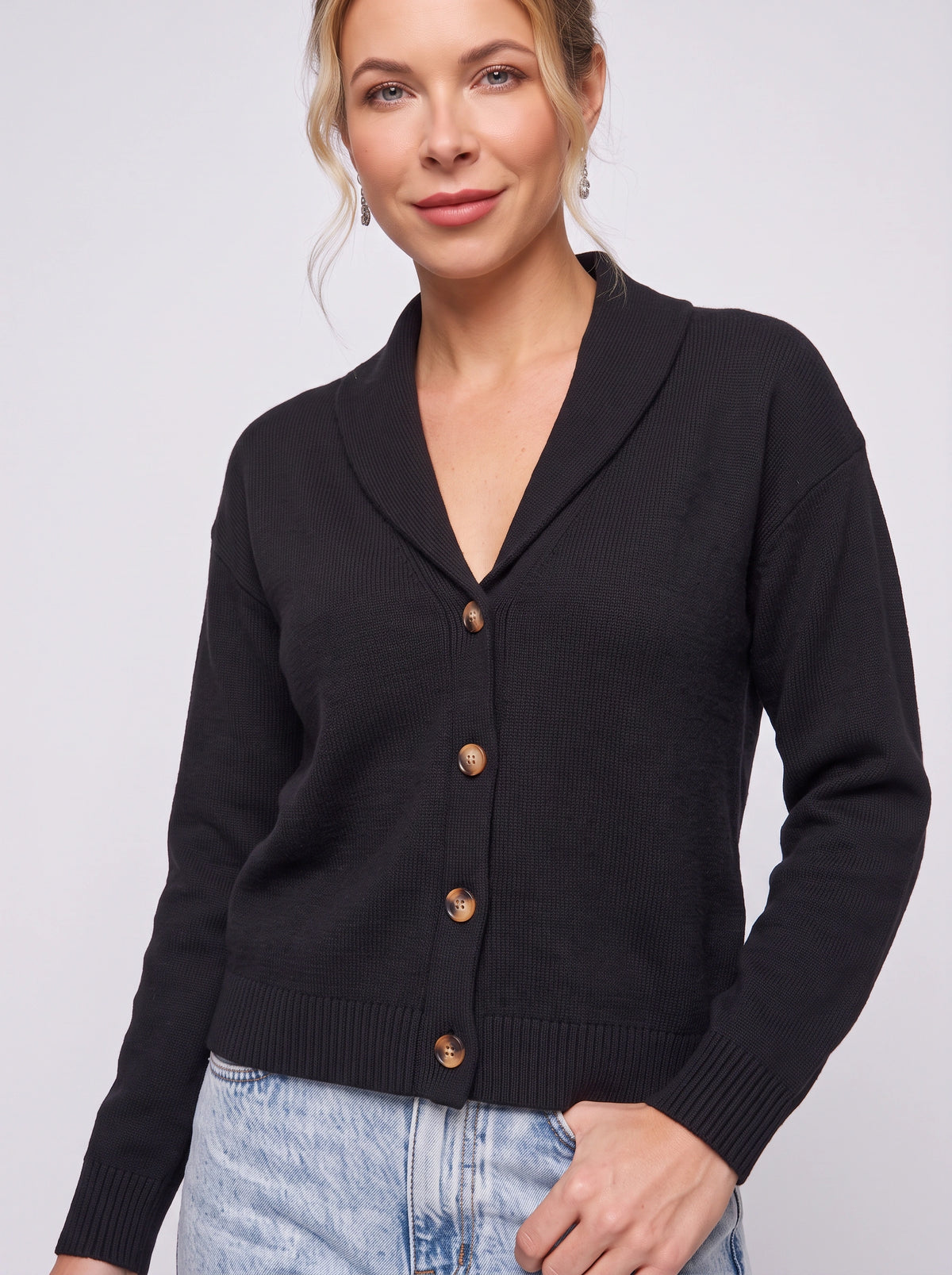 Shawlyn Ribbed Shawl Collar Cardigan – Knit Button-Front Women Autumn Office Casual Ribbed Cardigan