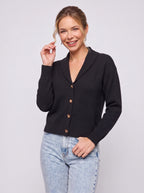 Shawlyn Ribbed Shawl Collar Cardigan – Knit Button-Front Women Autumn Office Casual Ribbed Cardigan