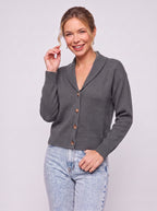Shawlyn Ribbed Shawl Collar Cardigan – Knit Button-Front Women Autumn Office Casual Ribbed Cardigan