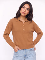 Ribbidge Collared Knit Polo Top – Women Casual Autumn Winter Knitwear Long Sleeve Jumper Ladies