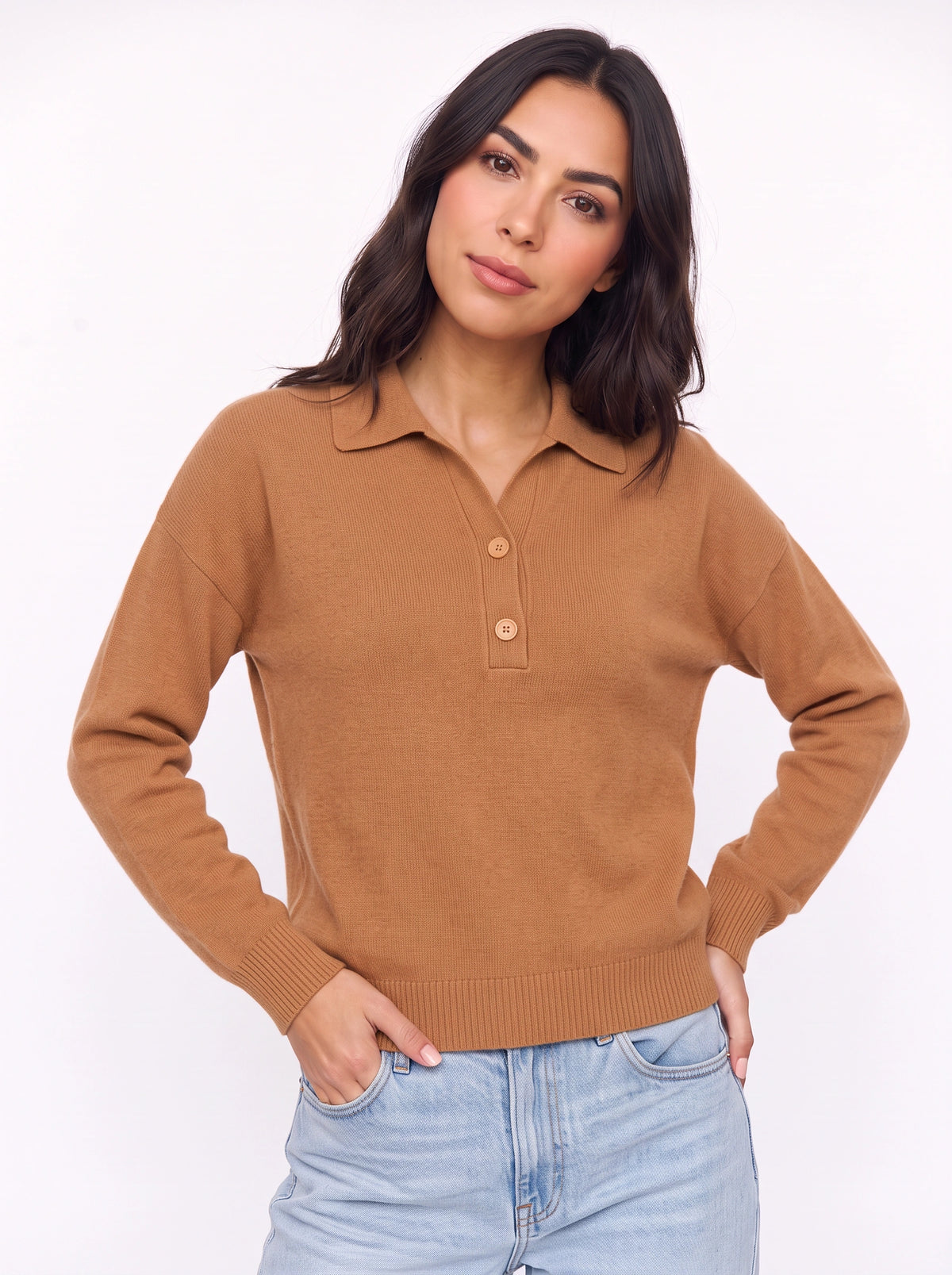 Ribbidge Collared Knit Polo Top – Women Casual Autumn Winter Knitwear Long Sleeve Jumper Ladies