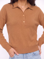 Ribbidge Collared Knit Polo Top – Women Casual Autumn Winter Knitwear Long Sleeve Jumper Ladies