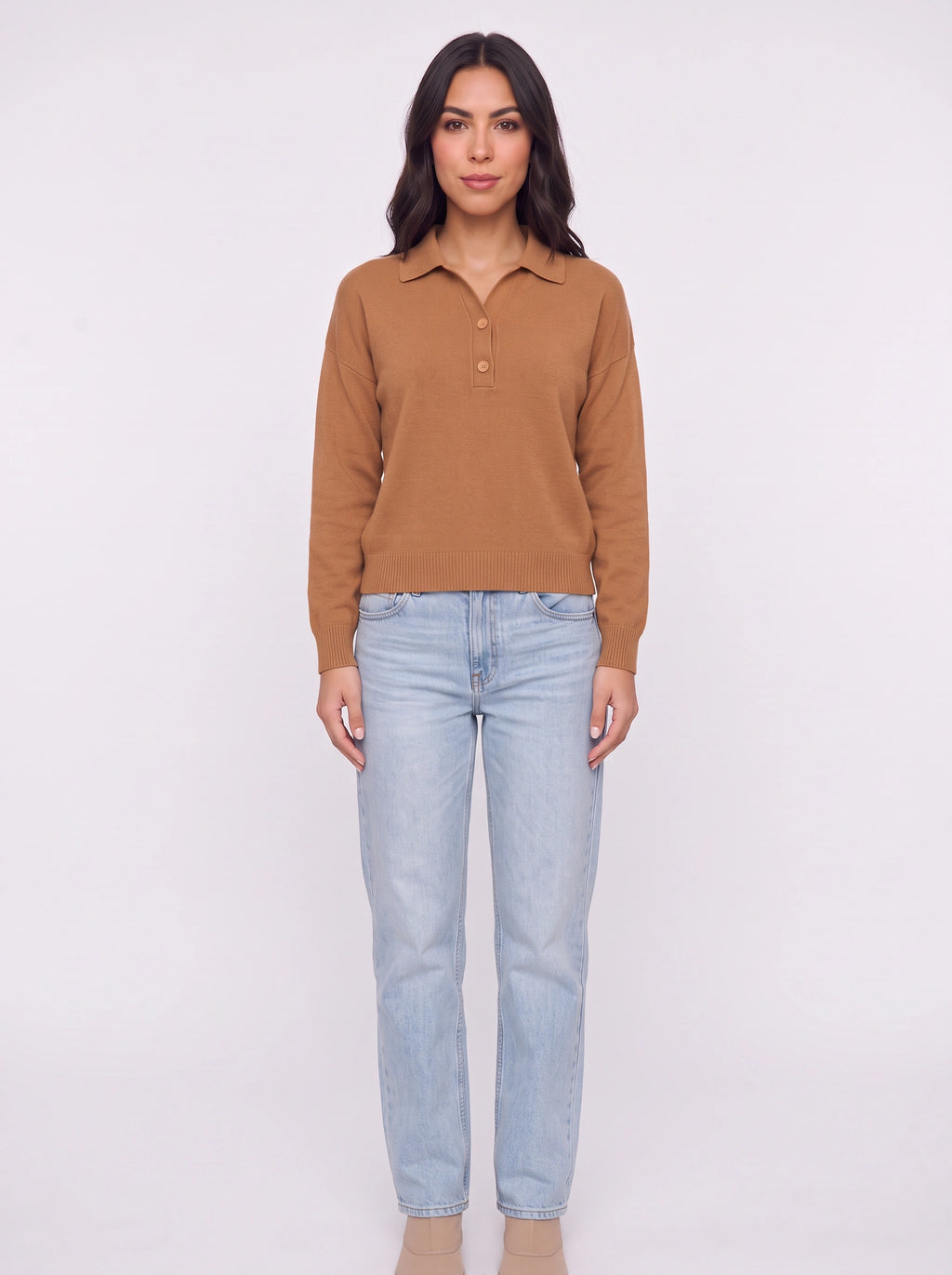 Ribbidge Collared Knit Polo Top – Women Casual Autumn Winter Knitwear Long Sleeve Jumper Ladies