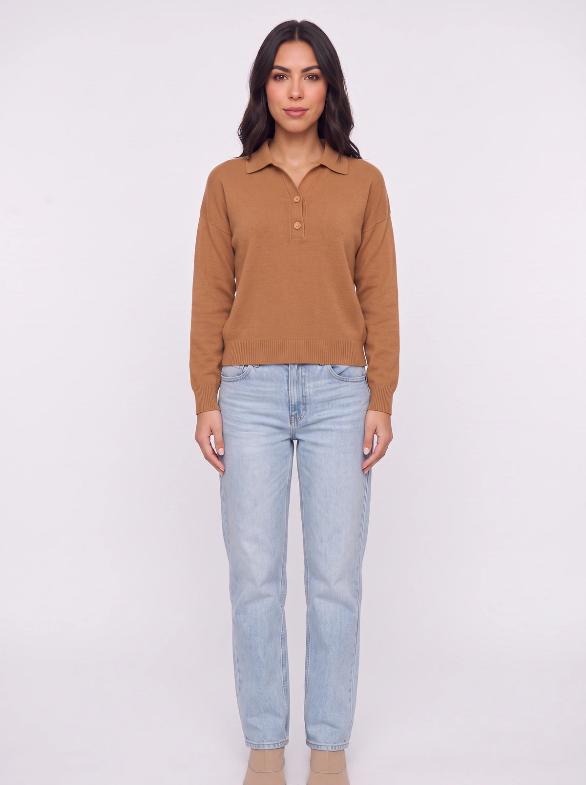 Ribbidge Collared Knit Polo Top – Women Casual Autumn Winter Knitwear Long Sleeve Jumper Ladies
