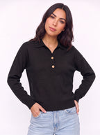 Ribbidge Collared Knit Polo Top – Women Casual Autumn Winter Knitwear Long Sleeve Jumper Ladies