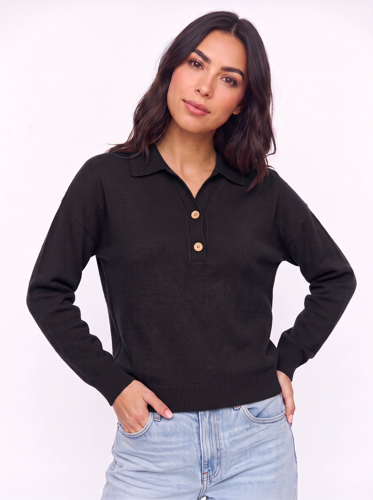 Ribbidge Collared Knit Polo Top – Women Casual Autumn Winter Knitwear Long Sleeve Jumper Ladies