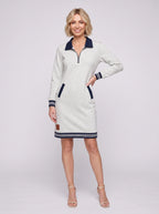 Trimvar Zip Neck Sweat Mini Dress – Long Sleeve Jersey Women Casual Autumn Weekend Loungewear Mini Dress