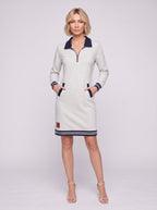 Trimvar Zip Neck Sweat Mini Dress – Long Sleeve Jersey Women Casual Autumn Weekend Loungewear Mini Dress