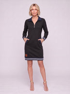 Trimvar Zip Neck Sweat Mini Dress – Long Sleeve Jersey Women Casual Autumn Weekend Loungewear Mini Dress