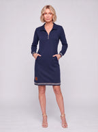 Trimvar Zip Neck Sweat Mini Dress – Long Sleeve Jersey Women Casual Autumn Weekend Loungewear Mini Dress