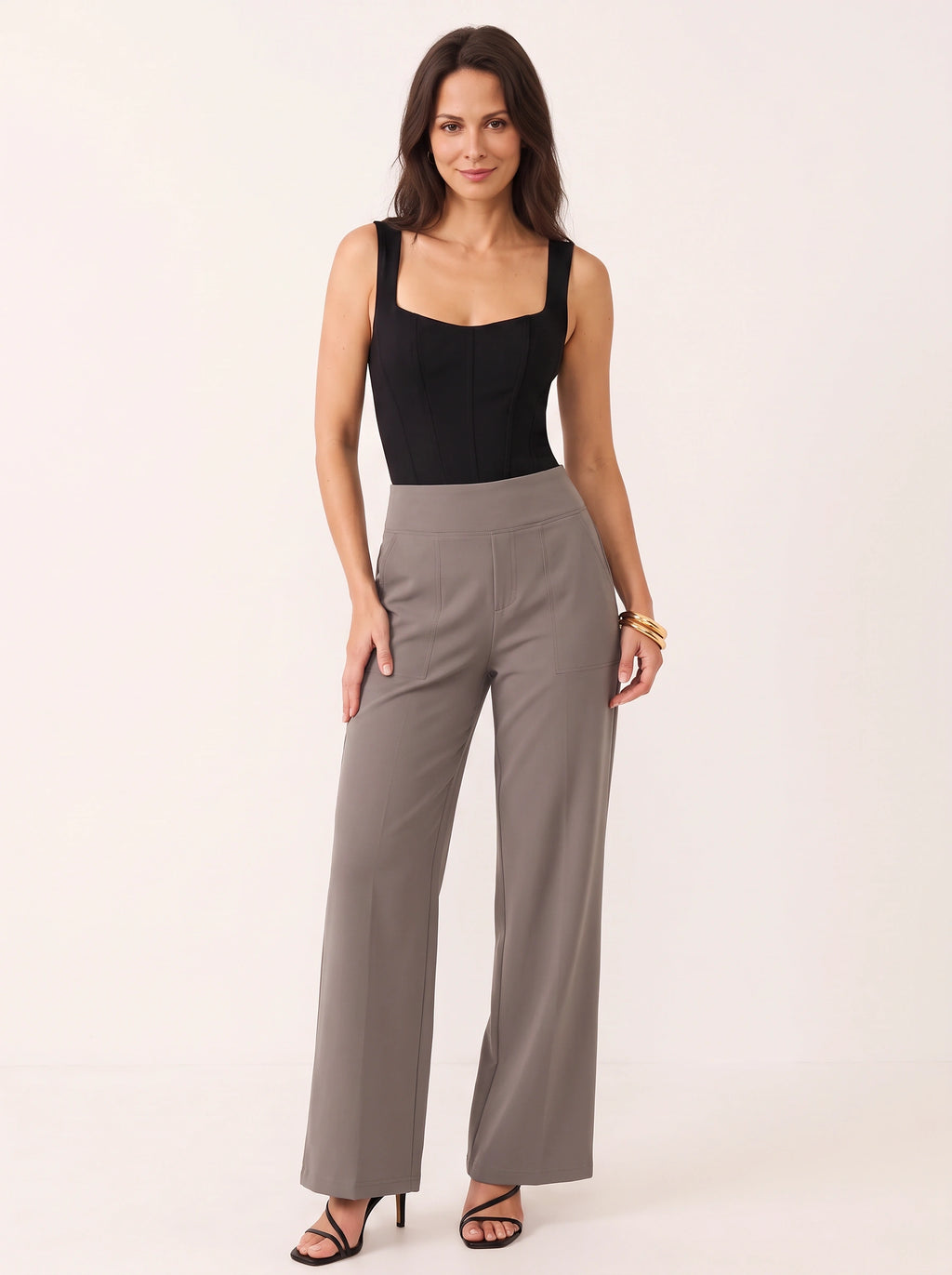 Sempanel High-Waist Wide-Leg Trousers – Women Tailored Office Smart Casual Formal Work Trousers