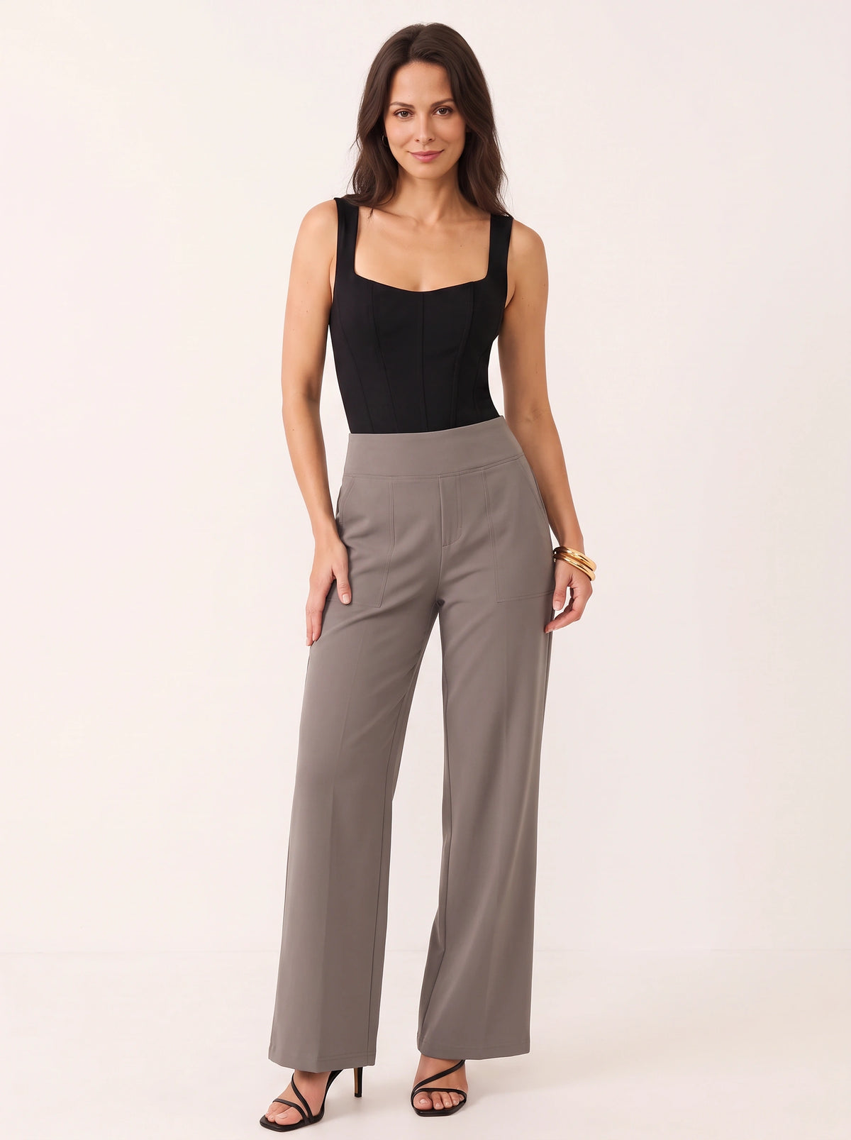 Sempanel High-Waist Wide-Leg Trousers – Women Tailored Office Smart Casual Formal Work Trousers