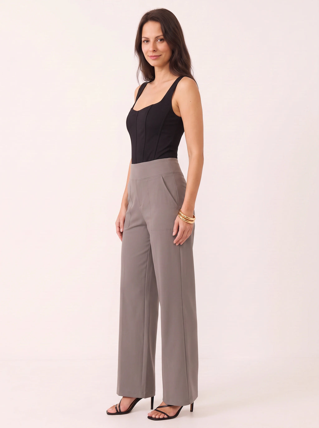 Sempanel High-Waist Wide-Leg Trousers – Women Tailored Office Smart Casual Formal Work Trousers