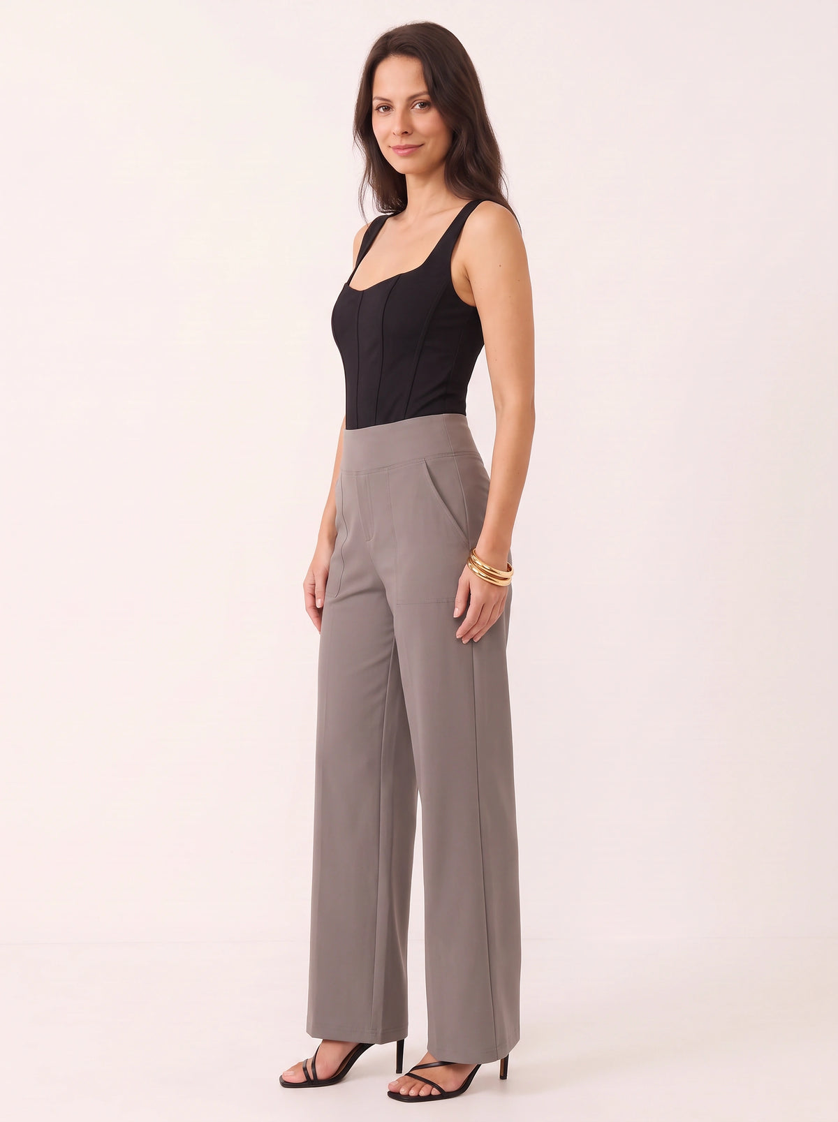 Sempanel High-Waist Wide-Leg Trousers – Women Tailored Office Smart Casual Formal Work Trousers