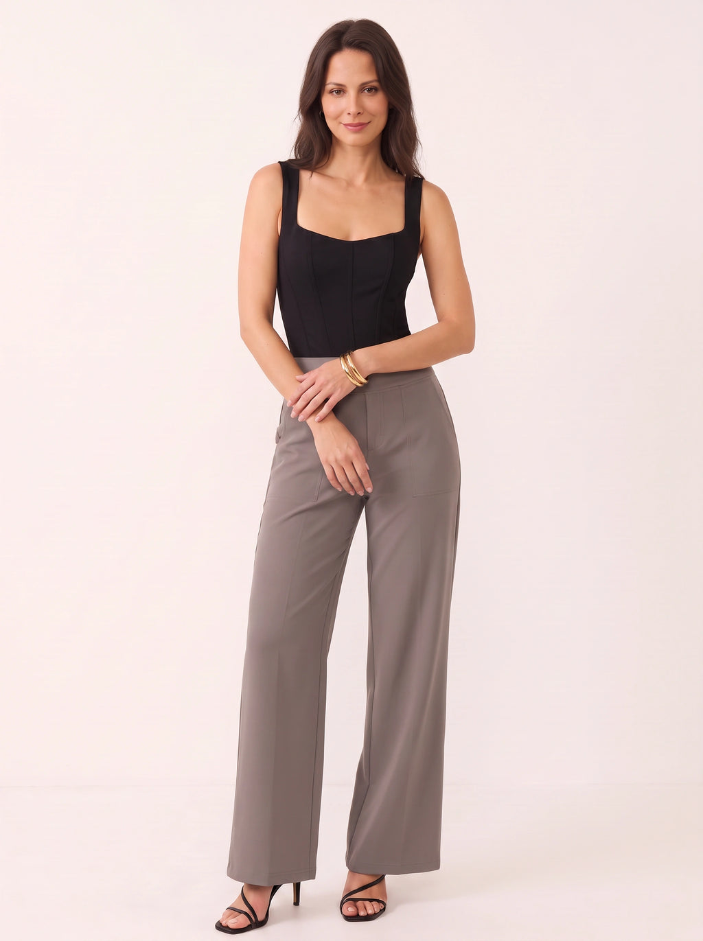 Sempanel High-Waist Wide-Leg Trousers – Women Tailored Office Smart Casual Formal Work Trousers