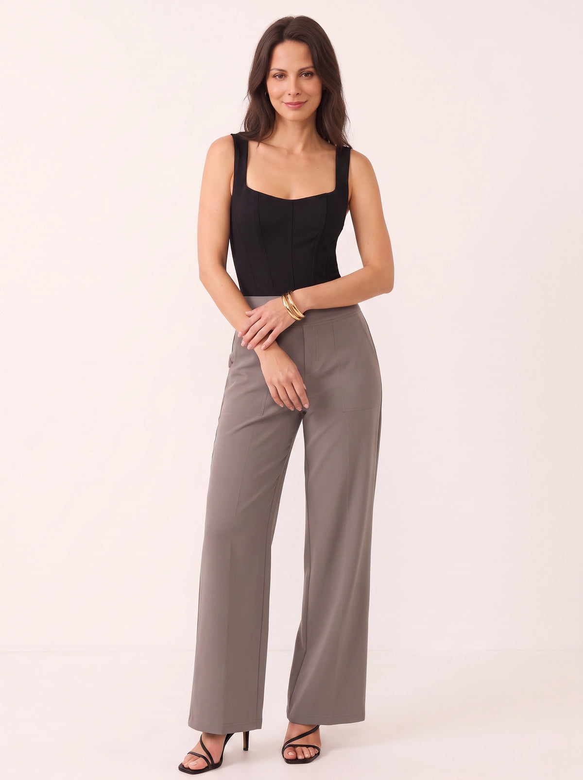 Sempanel High-Waist Wide-Leg Trousers – Women Tailored Office Smart Casual Formal Work Trousers