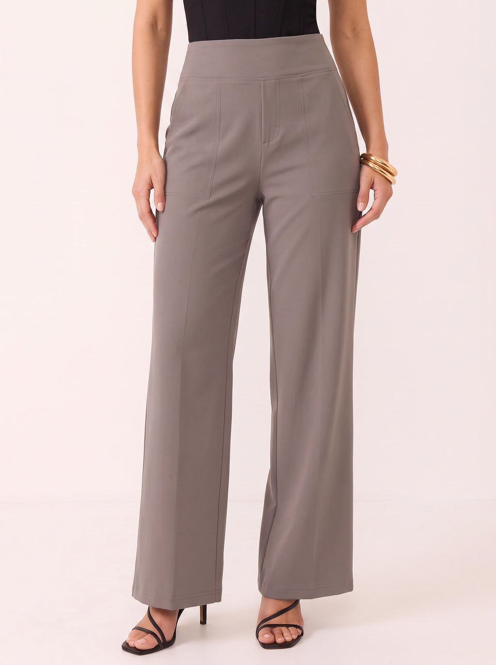 Sempanel High-Waist Wide-Leg Trousers – Women Tailored Office Smart Casual Formal Work Trousers