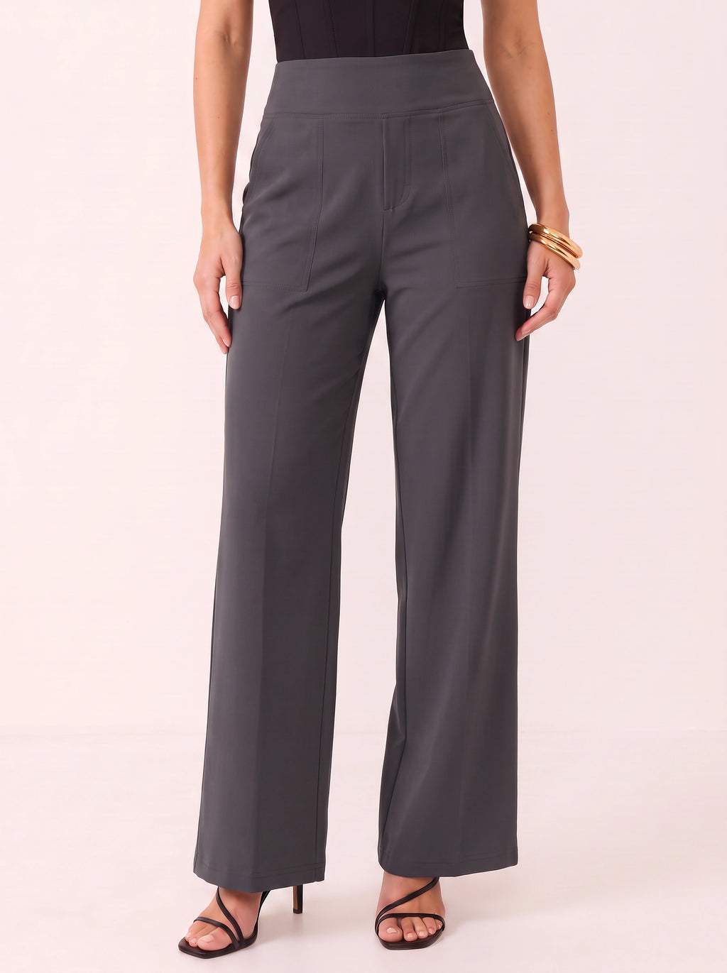 Sempanel High-Waist Wide-Leg Trousers – Women Tailored Office Smart Casual Formal Work Trousers