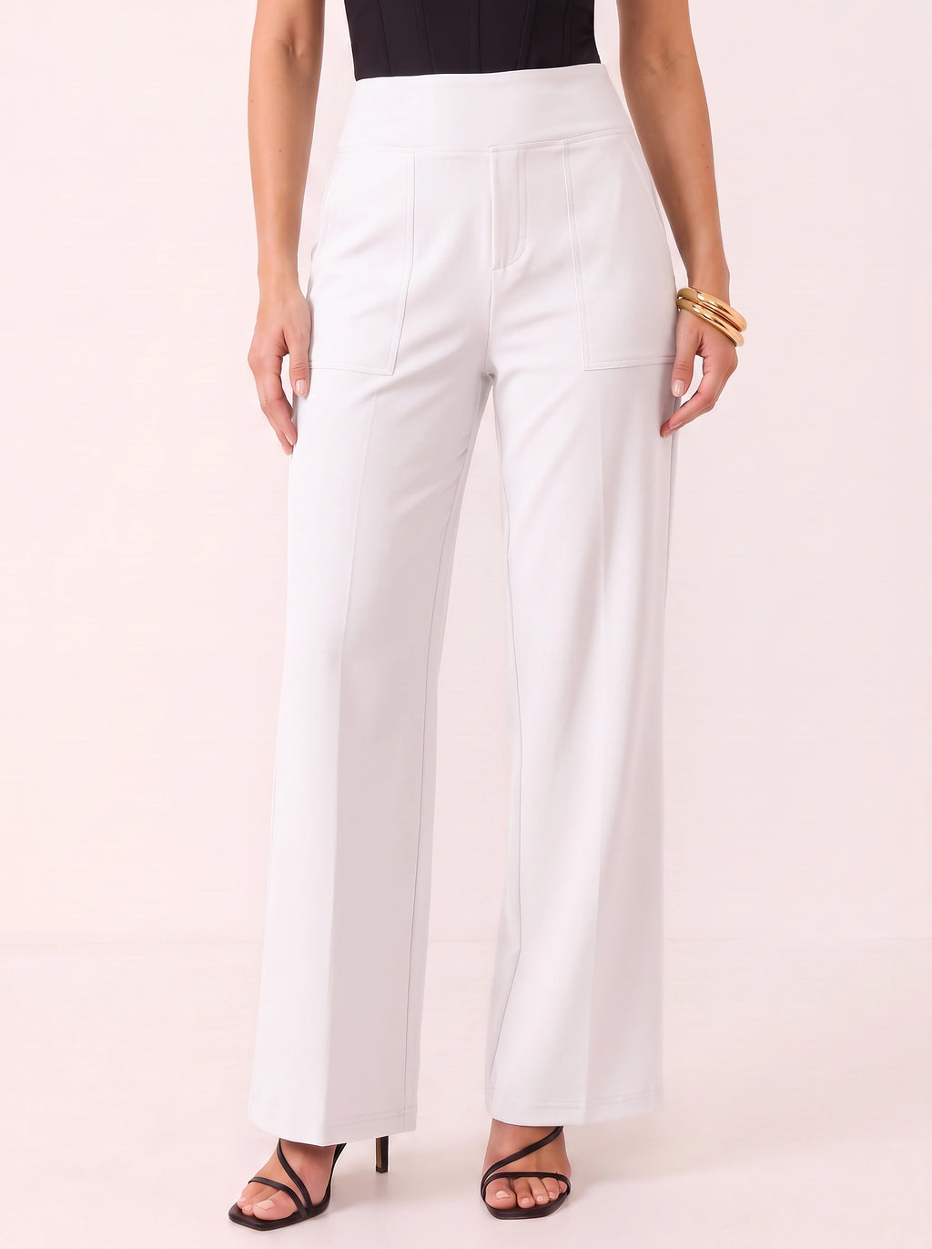Sempanel High-Waist Wide-Leg Trousers – Women Tailored Office Smart Casual Formal Work Trousers