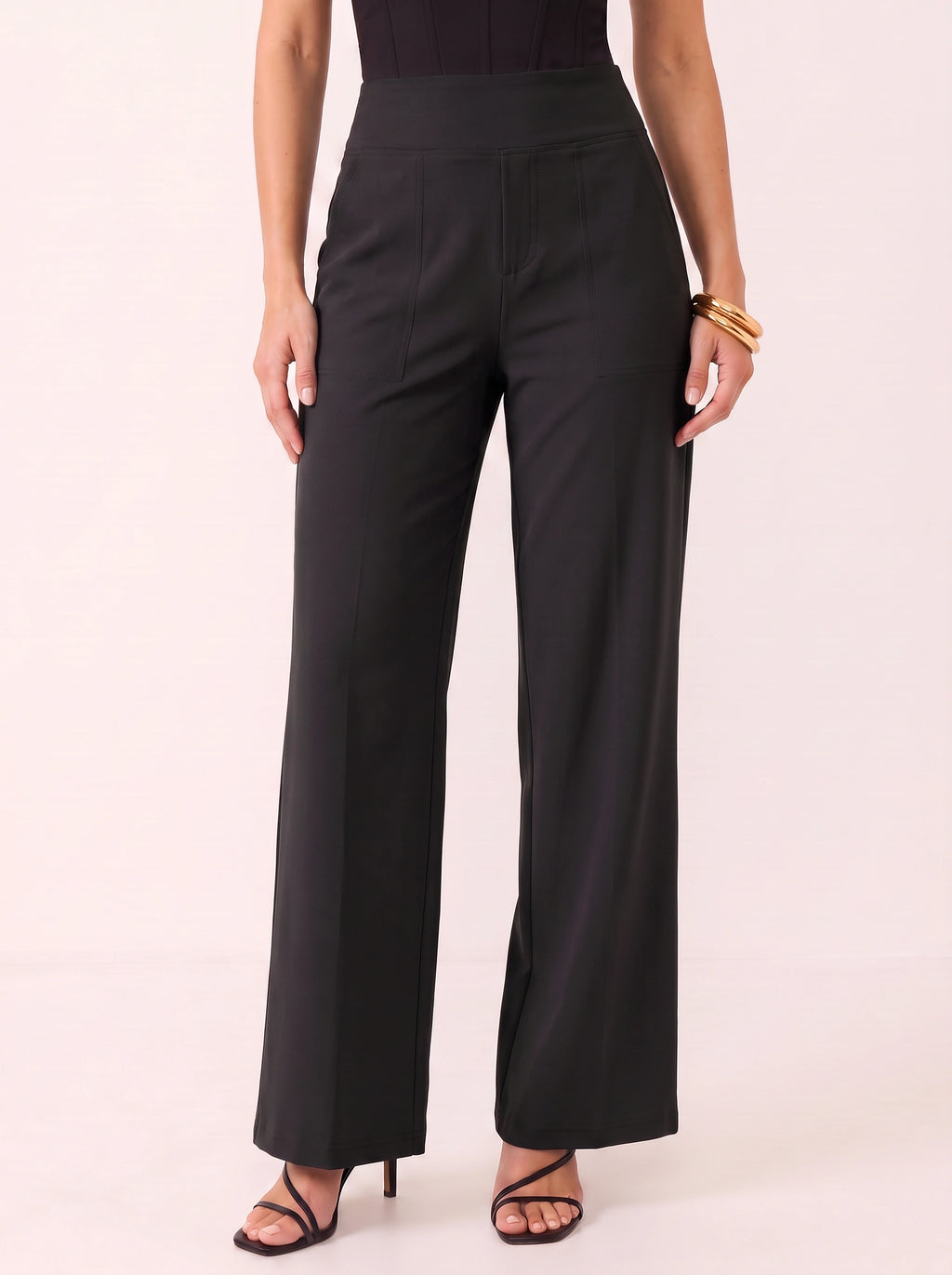 Sempanel High-Waist Wide-Leg Trousers – Women Tailored Office Smart Casual Formal Work Trousers