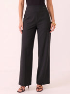Sempanel High-Waist Wide-Leg Trousers – Women Tailored Office Smart Casual Formal Work Trousers