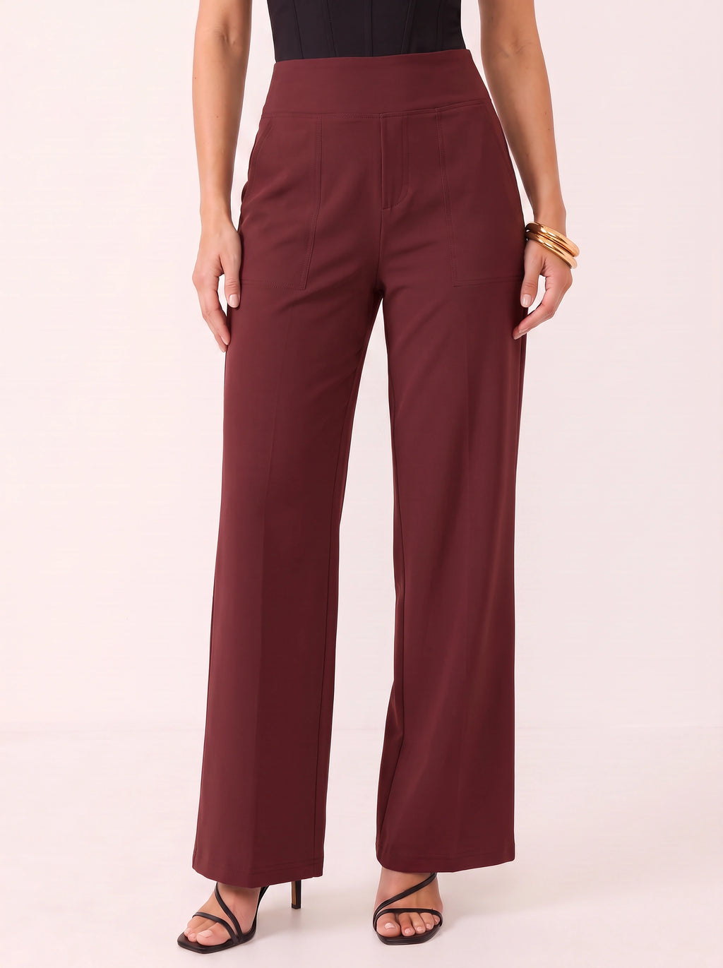 Sempanel High-Waist Wide-Leg Trousers – Women Tailored Office Smart Casual Formal Work Trousers