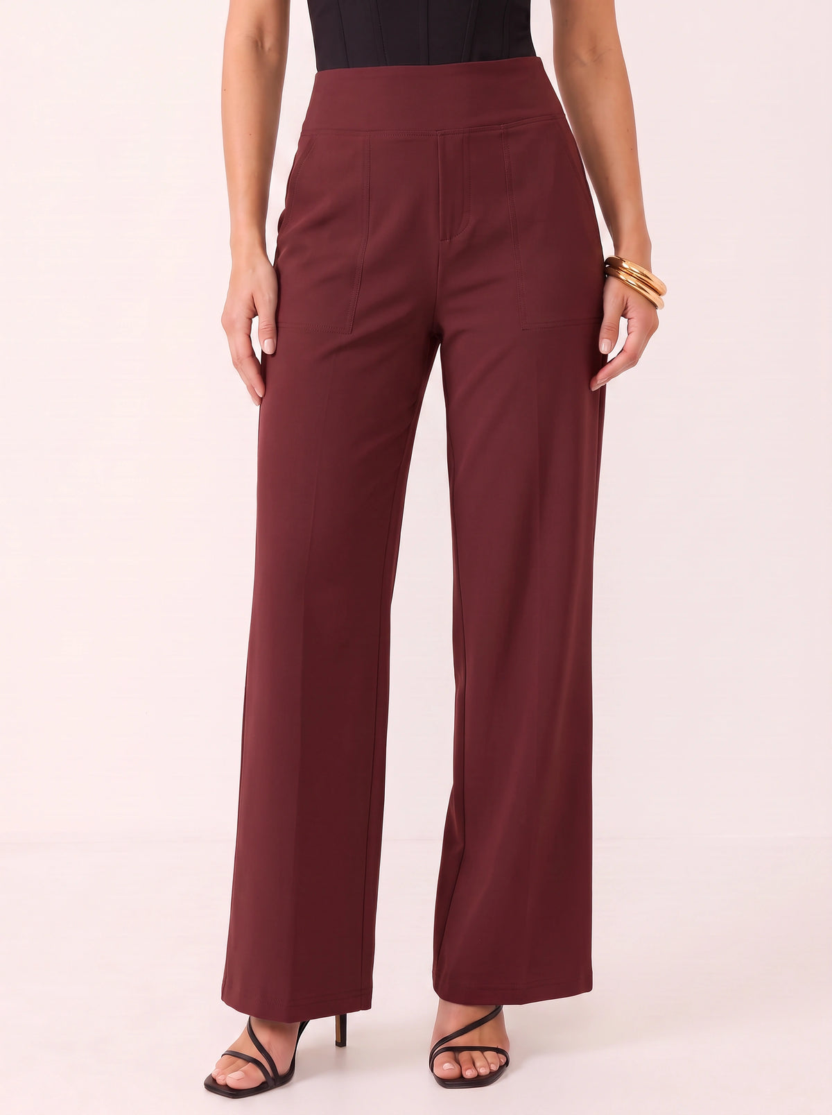 Sempanel High-Waist Wide-Leg Trousers – Women Tailored Office Smart Casual Formal Work Trousers