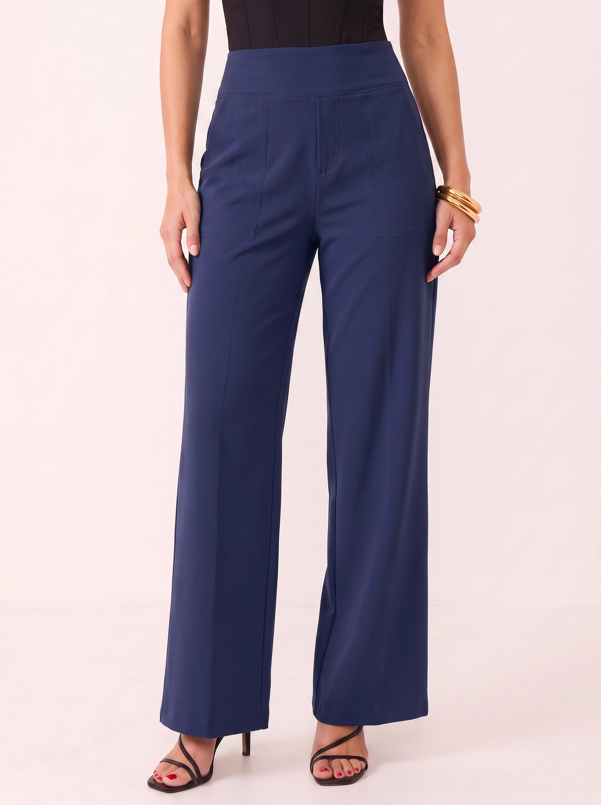 Sempanel High-Waist Wide-Leg Trousers – Women Tailored Office Smart Casual Formal Work Trousers