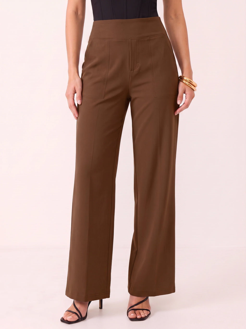 Sempanel High-Waist Wide-Leg Trousers – Women Tailored Office Smart Casual Formal Work Trousers