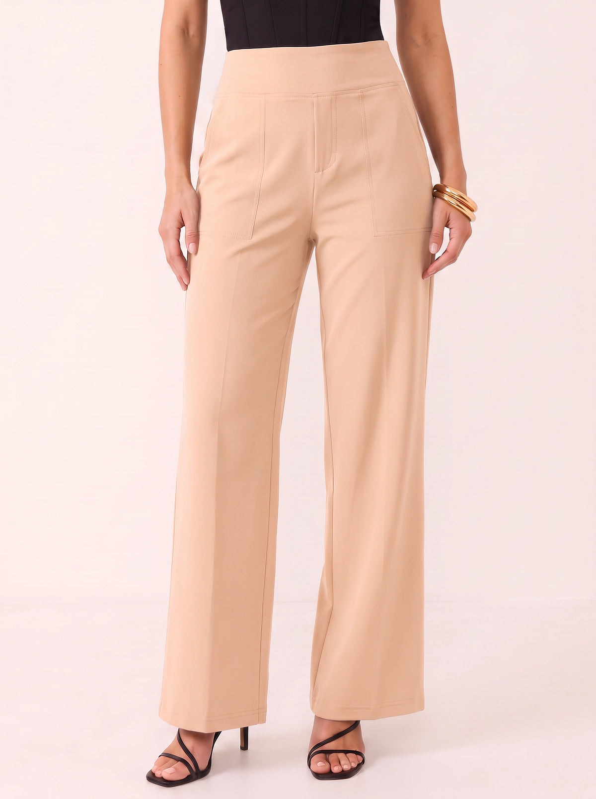 Sempanel High-Waist Wide-Leg Trousers – Women Tailored Office Smart Casual Formal Work Trousers