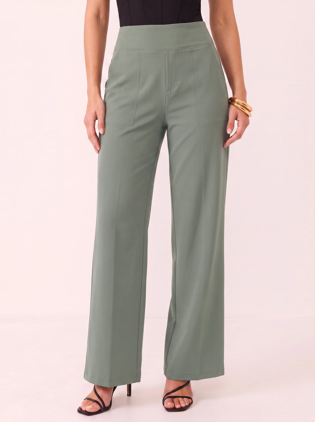 Sempanel High-Waist Wide-Leg Trousers – Women Tailored Office Smart Casual Formal Work Trousers