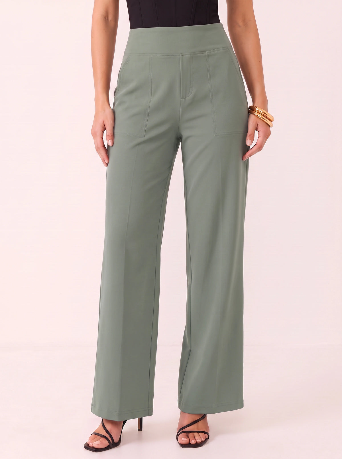 Sempanel High-Waist Wide-Leg Trousers – Women Tailored Office Smart Casual Formal Work Trousers