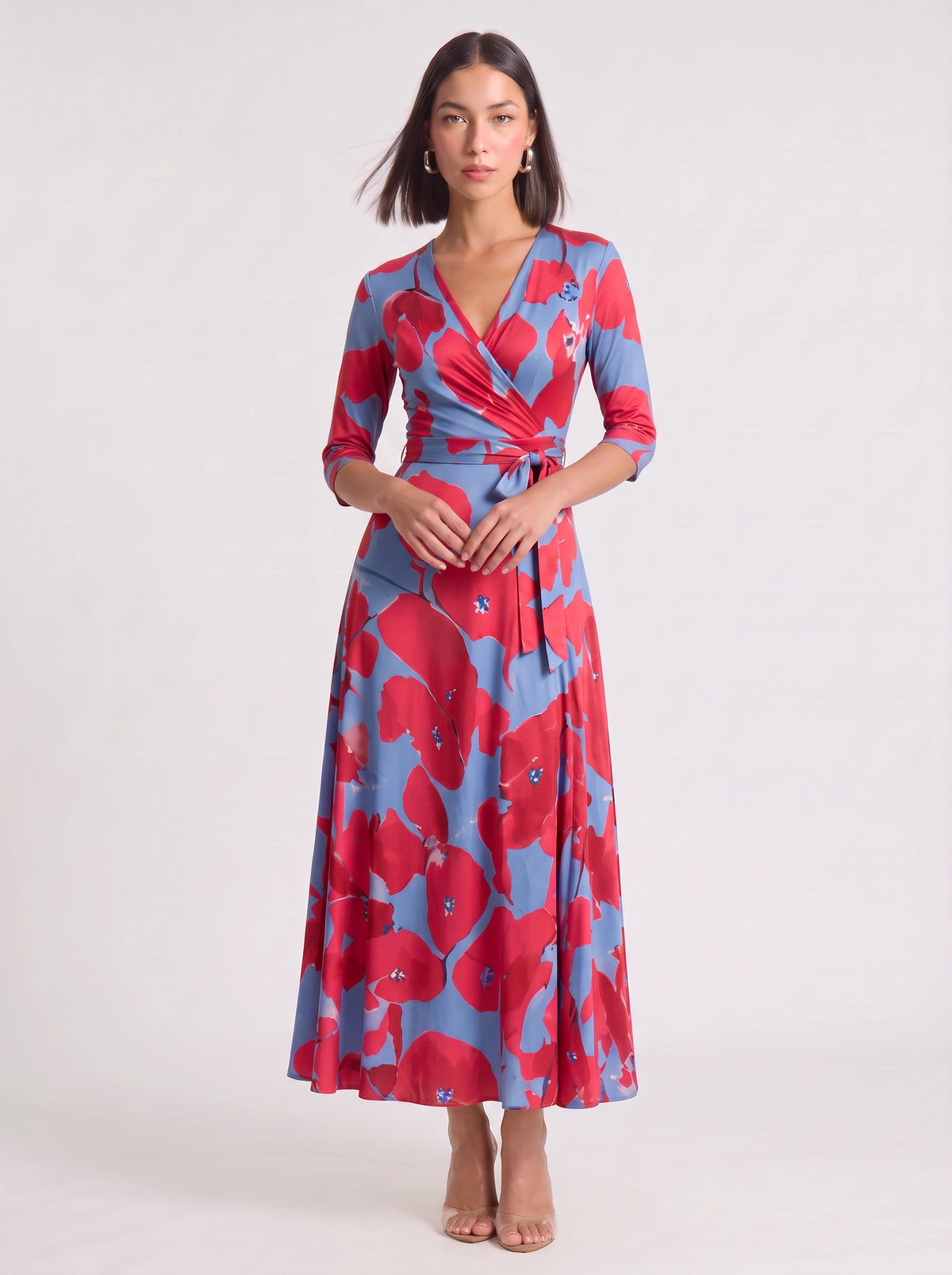Ruchona Wrap Maxi Dress – Floral Print Women Formal Wedding Guest Fall Autumn Evening Maxi Dress
