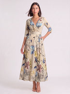 Ruchona Wrap Maxi Dress – Floral Print Women Formal Wedding Guest Fall Autumn Evening Maxi Dress