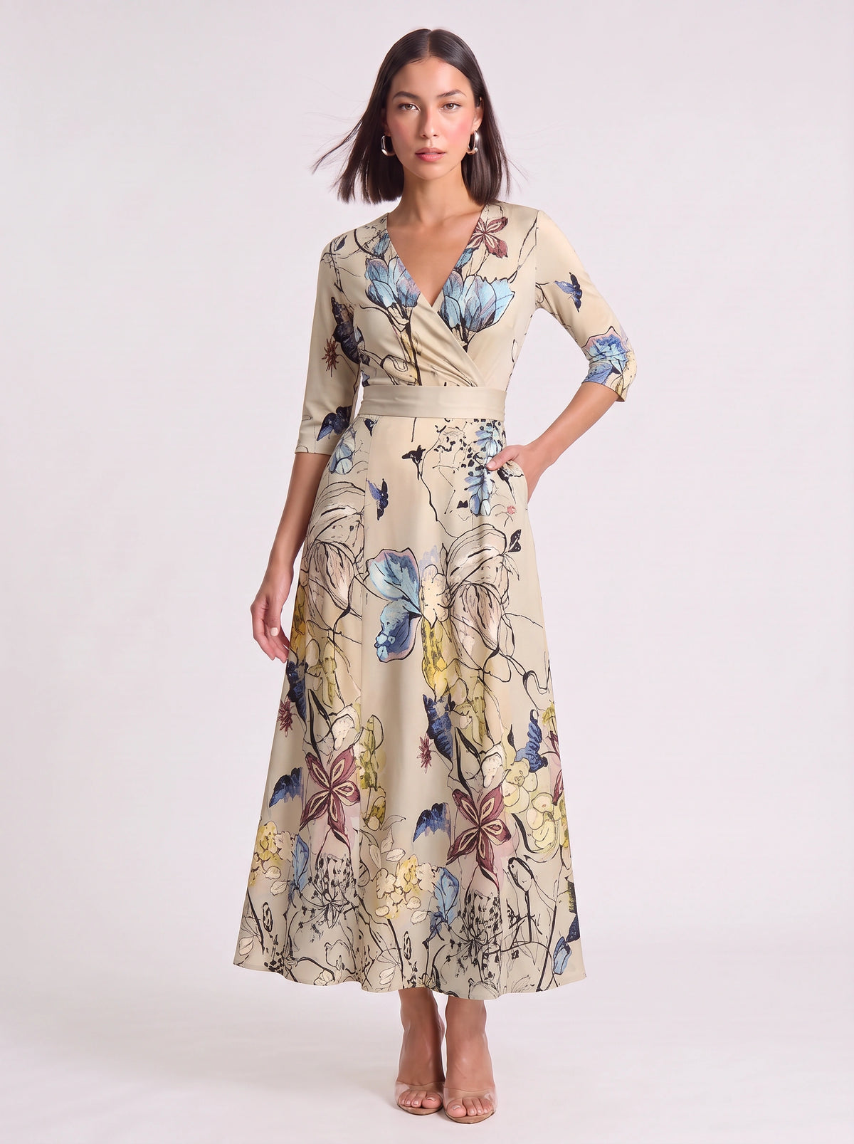 Ruchona Wrap Maxi Dress – Floral Print Women Formal Wedding Guest Fall Autumn Evening Maxi Dress