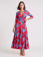Ruchona Wrap Maxi Dress – Floral Print Women Formal Wedding Guest Fall Autumn Evening Maxi Dress